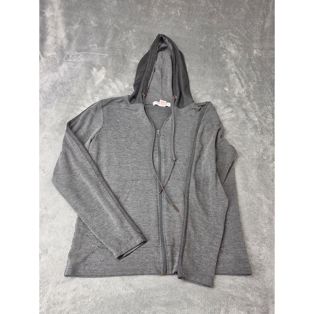 Adrienne Vittadini Sport Womens Gray Mesh Trim Full Zip Hoodie Sweatshirt Small